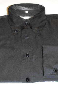 Button Down Collar Shirt - Black Plain Poplin - 100% Cotton