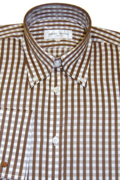 Button Down Collar Shirt - Brown & White Gingham Check - 100% Cotton