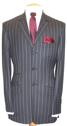 3 Button Stripe Suit - Charcoal Chalk Stripe - 100% Superfine Wool Worsted