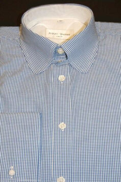 Tab Collar Shirt - Blue & White Small Gingham Check - 100% Cotton