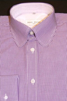 Tab Collar Shirt - Purple & White Small Gingham Check - 100% Cotton