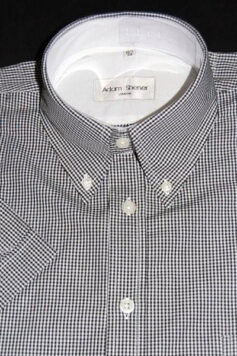 Button Down Short Sleeve Shirt - Black & White Small Gingham - 100% Cotton