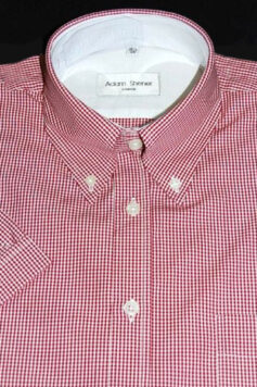 Button Down Short Sleeve Shirt - Red & White Small Gingham - 100% Cotton