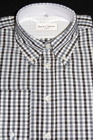 Button Down Collar Shirt - Black, Grey & White Gingham Check  - 100% Cotton