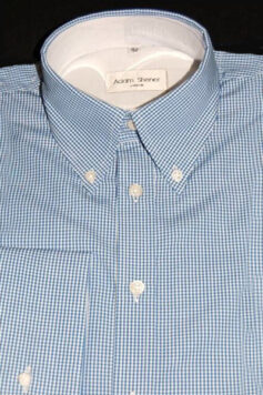 Button Down Collar Shirt - Blue & White Small Gingham - 100% Cotton