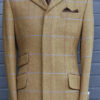 Overcoat - 60'S Style Tan Over Check with Fly Front and Velvet Collar in Pure New Wool