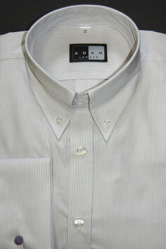 Button Down Collar Shirt - Light Grey and White Stripe - 100% Cotton