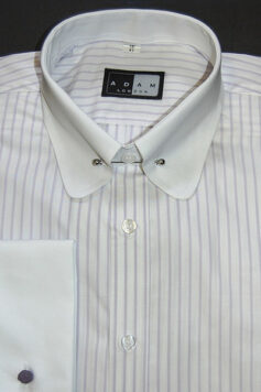 Penny Round P T Collar Shirt - Lilac and White Stripe - White Collar & Double Cuffs - Pin included