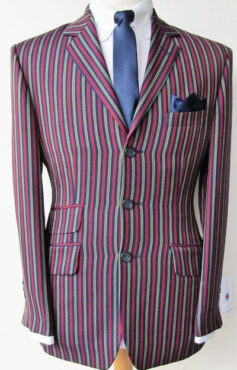 3 Button Boating Blazer - Navy Tan & Red Multi Stripe - All Wool