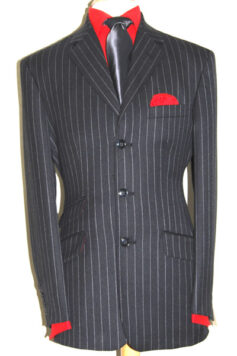 3 Button Stripe Suit - Black Chalk Stripe - All Wool