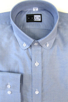 Penny Round Button Down Collar Shirt - Sky Blue Oxford - Single Cuff - 75% Cotton 25% Polyester