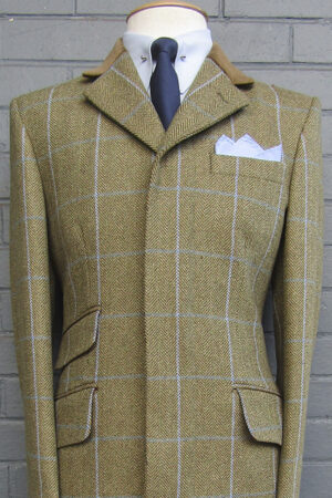 Overcoat - Tan with Blue & Sky Check -100% Wool Tweed with Matching Velvet Collar