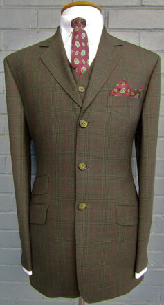 3 Button Single Breasted Check Suit - Green/Black with Red Over Check in 100% Superfine Wool