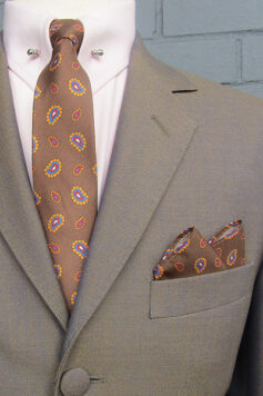 Slim Silk Tie -Taupe Paisley