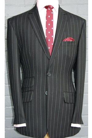 2 Button Suit - Very Dark Charcoal Chalk Stripe - All Wool Two Piece