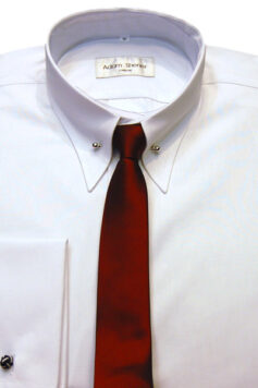 Pin Through Collar Shirt - Plain White Poplin - Double Cuff -  (Pin included)