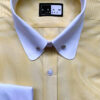Penny Round Pin Through Collar Shirt Lemon Narrow Stripe with White Contrast Collar and Double Cuffs in 100% Cotton.