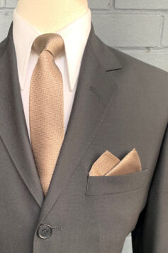 Slim Woven Silk Tie - Tan Herringbone