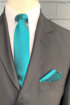 Slim Woven Silk Tie - Teal Herringbone