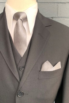 Slim Woven Silk Tie - Silver Herringbone