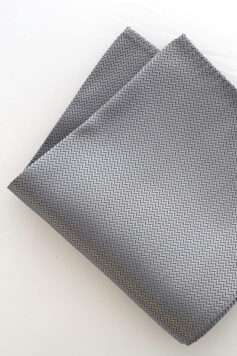 Silk Handkerchief - Silver Herringbone - 100% Woven Silk