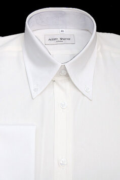 Button Down Collar Shirt - Ivory Plain Poplin - 100% Cotton