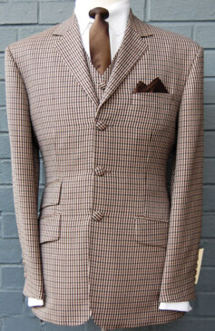 3 Button Single Breasted Check Suit - Brown and Tan Gun Club Check in 100% Superfine Wool