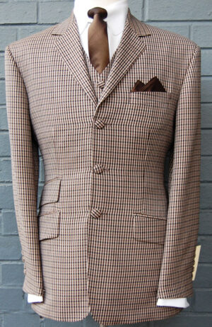 3 Button Single Breasted Check Suit - Brown and Tan Gun Club Check in 100% Superfine Wool