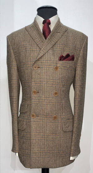 Double Breasted Suit - Button Three Show Six Brown POW Check - 80% Wool & 20% Polyester Two Piece