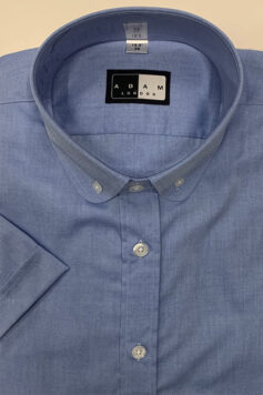 Button Down Penny Round Short Sleeve Shirt - Sky Blue - 100% Cotton Chambre