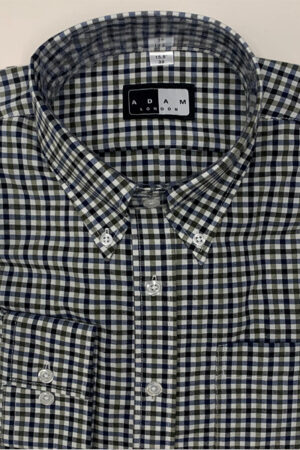 Button Down Collar Shirt - Brown/Blue/Black Double Gingham Shirt - Single 2 Button Cuffs - 100% Cotton
