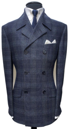 3 Button Double Breasted Jacket - Blue Check - 85% Superfine Wool 15% Polyester