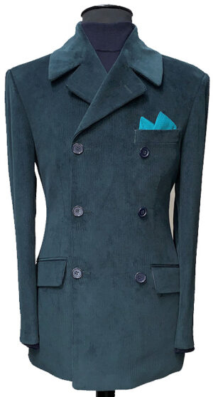 3 Button Double Breasted Corduroy Jacket - Dark Teal - 100% Cotton
