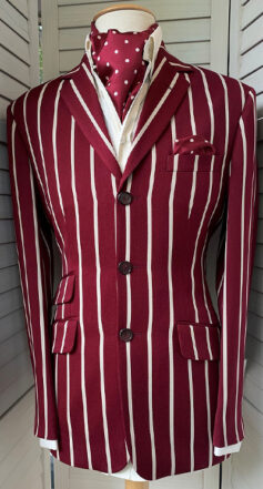 3 Button Single Breasted Jacket in Burgundy with an Ivory Stripe