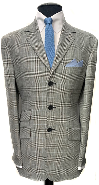 3 Button Single Breasted Black-White-Sky Blue Prince Of Wales Check Suit – 100% Superfine Wool