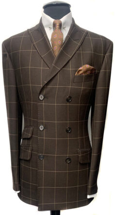 3 Button Single Breasted Brown-Black-Tan Prince Of Wales Check Suit – 100% Superfine Wool