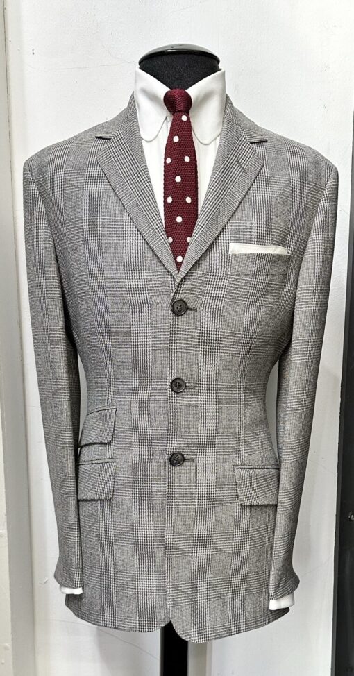 Black & White Prince Of Wales Wool Kent Style 3 Button Suit