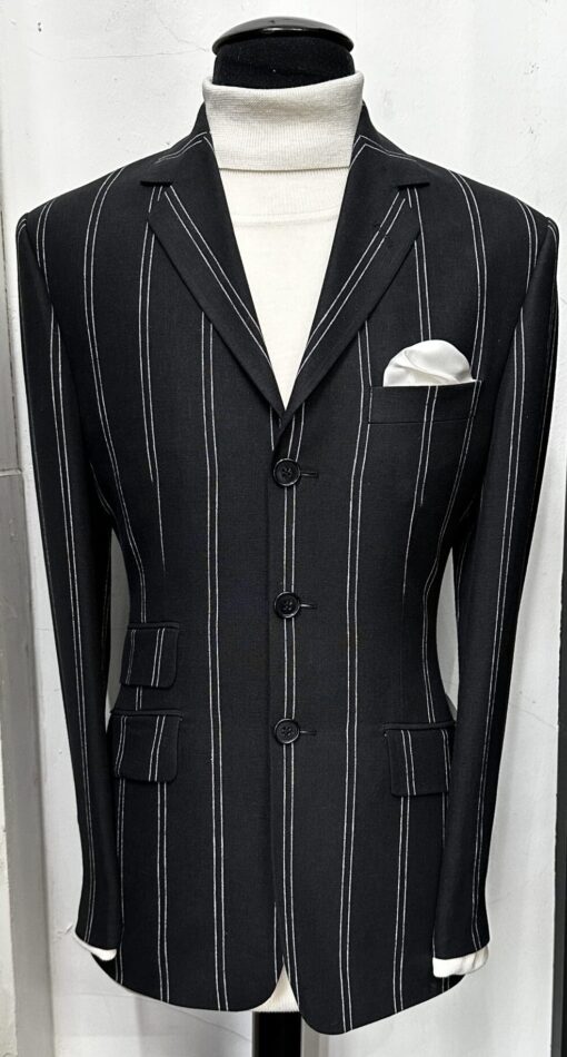 The Black Double Pin Stripe Three Button Jacket