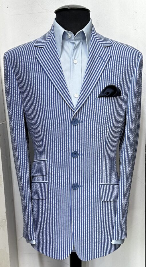 The Navy Blue Stripe Three Button Seersucker Jacket